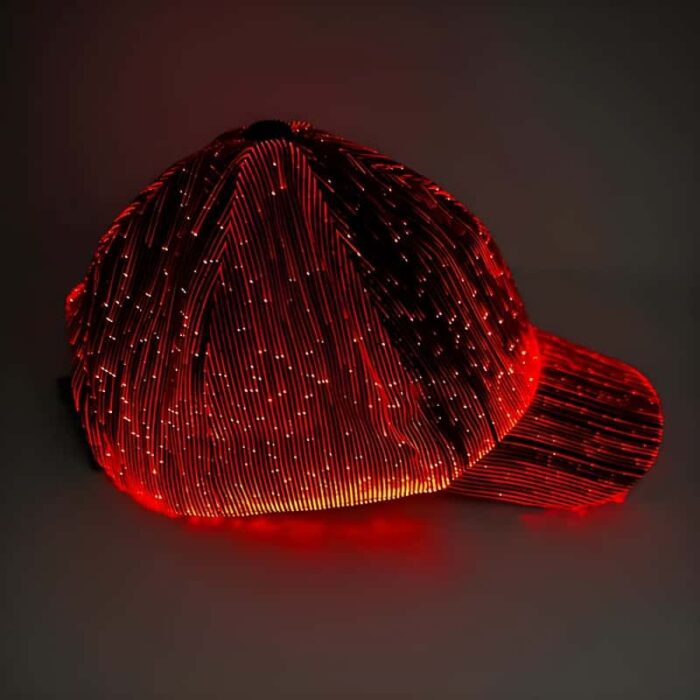 Red lighted baseball hat glowing brightly