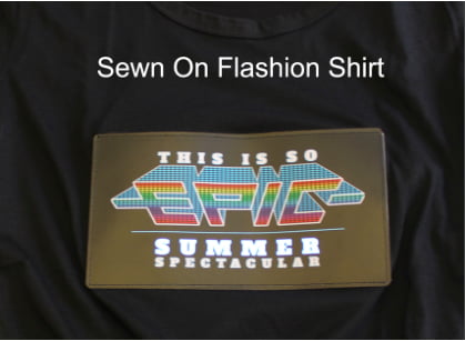 Sewn on light up el panel on a t-shirt
